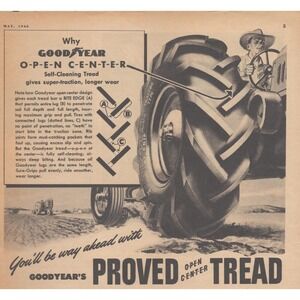 Goodyear Sure Grip Self Cleaning Tractor Tires MCM Farm Vintage Print Ad 1946